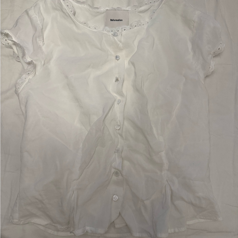 Reformation Valetta White Eyelet-Trim Top